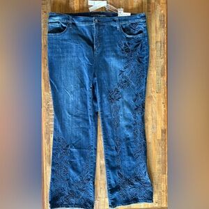 Chico's Dark Blue Embroidered Girlfriend Flare Jeans - NWT
